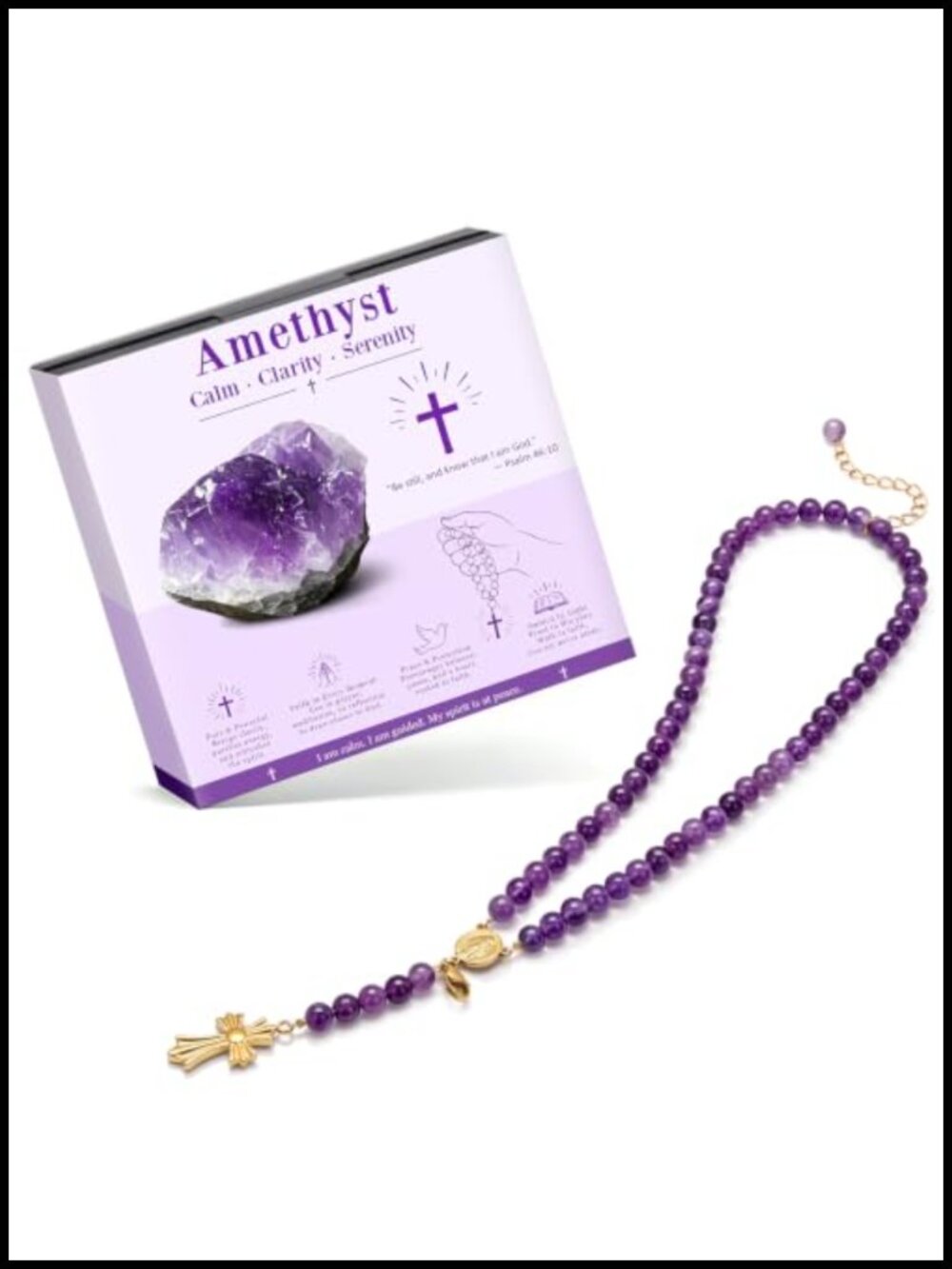 Prayer Beads Bracelet Amethyst Gold Cross Clasp Faith Jewelry